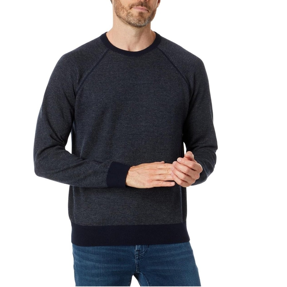 Vince Mens Birdseye Raglan Long Sleeve Crew Neck Sweater Blue Wool Cashmere L